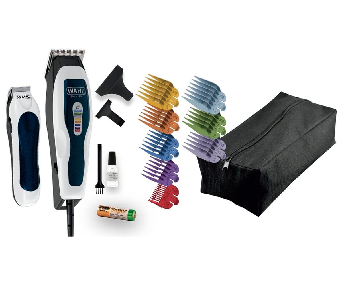 WAHL COLOR PRO COMBO BLANCO Y AZUL / KIT CORTAPELOS + RECORTADORA MINI + 8 PEINES - detalle