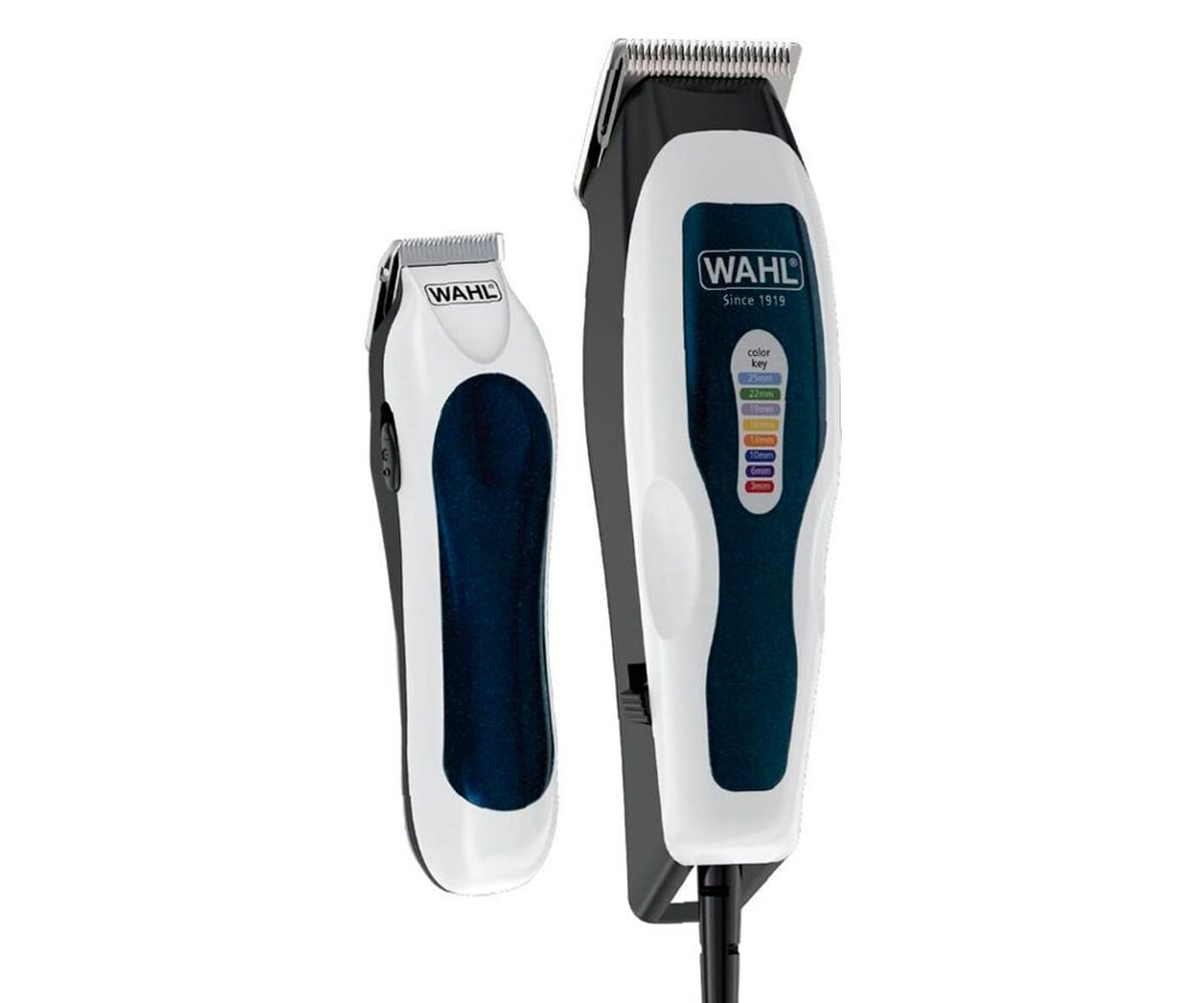WAHL COLOR PRO COMBO BLANCO Y AZUL / KIT CORTAPELOS + RECORTADORA MINI + 8 PEINES