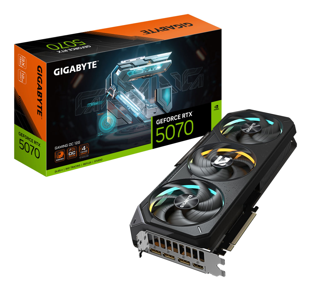 GIGABYTE GeForce RTX 5070 GAMING OC 12G Tarjeta Gráfica - 12GB GDDR7. 192 bits. PCI-E 5.0. 2625 MHz Core Clock. 3 x DP 2.1a. 1 x HDMI 2.1b. NVIDIA DLSS 4. GV-N5070GAMING OC-12GD
