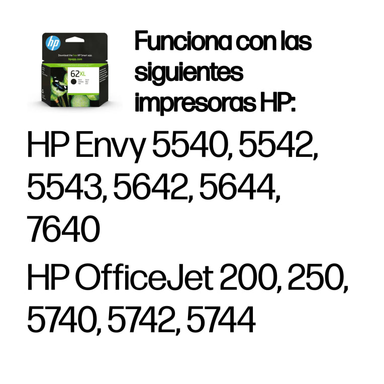 HP Cartucho de tinta original 62XL de alta capacidad negro