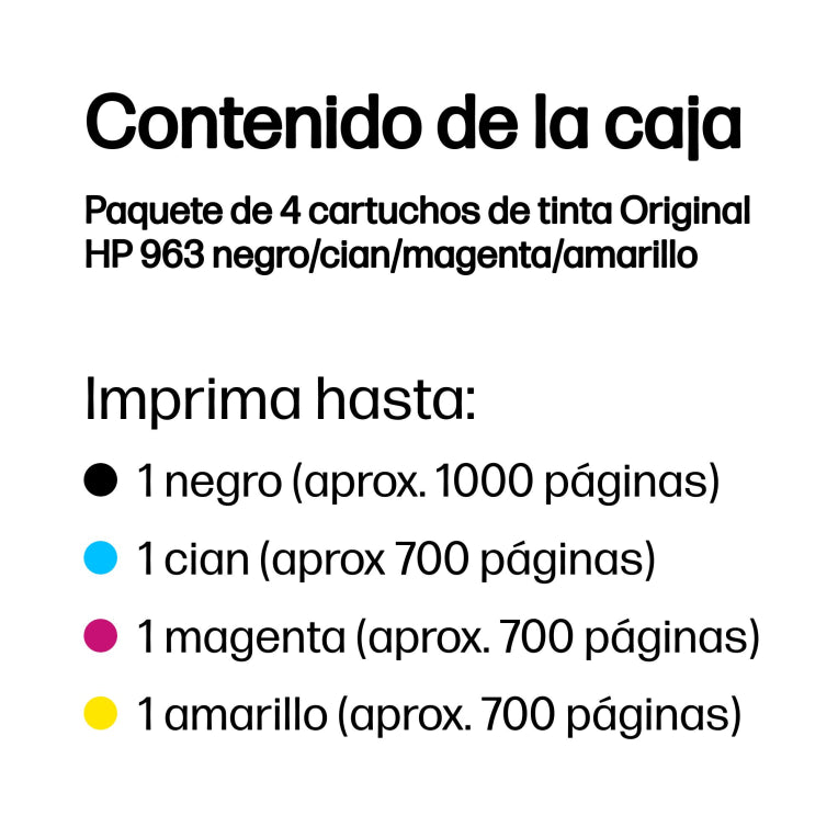 HP Paquete de 4 cartuchos de tinta Original 963 negro/cian/magenta/amarillo