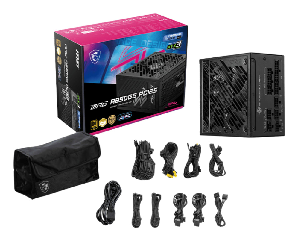 Fonte de alimentación MSI MPG A850GS PCIE5, 850 W, 24 pines, ATX, negra