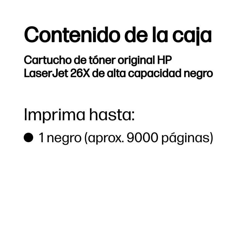 Cartucho de tóner negro de alta capacidade HP LaserJet 26X orixinal