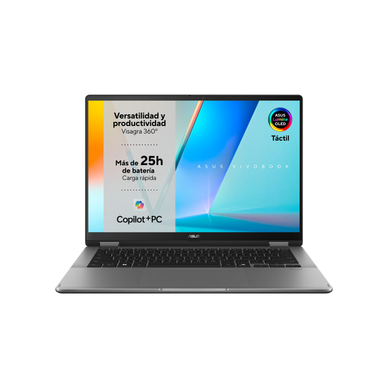 ASUS Vivobook 14 Flip OLED TP3407SA-QL064W Copilot+ PC - Ordenador Portátil 14" WUXGA (Intel Core Ultra 7 258V. 32GB RAM. 1TB SSD. Arc Graphics 140V. Windows 11 Home) Gris - Teclado QWERTY español