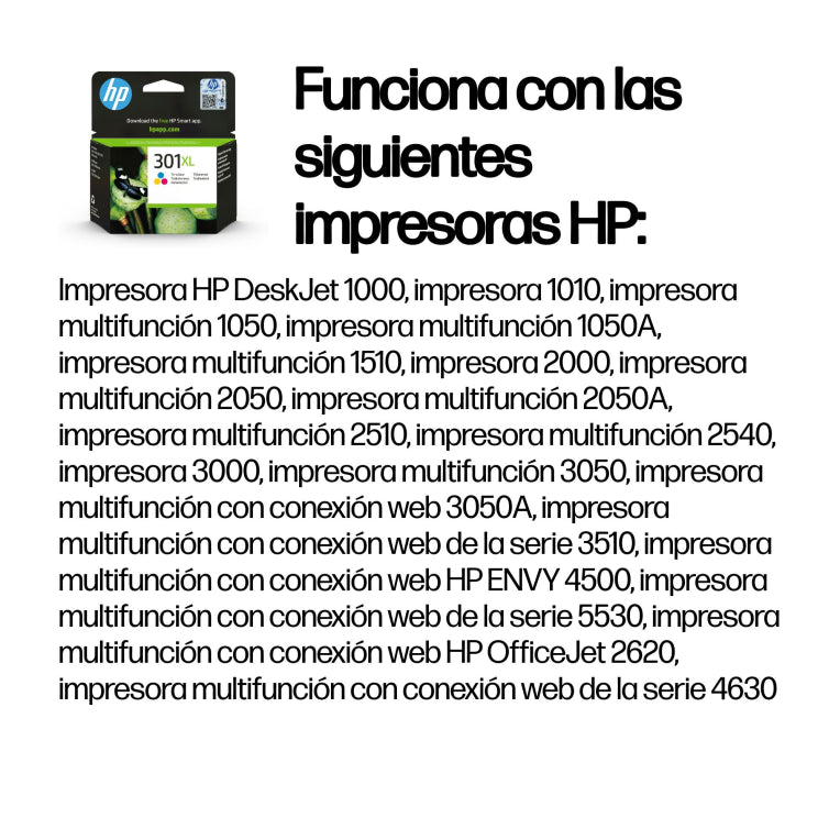 HP Cartucho de tinta original 301XL de alta capacidad Tri-color