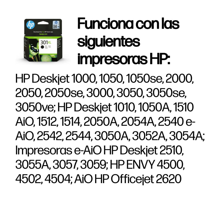 HP Cartucho de tinta original 301XL de alta capacidad negro