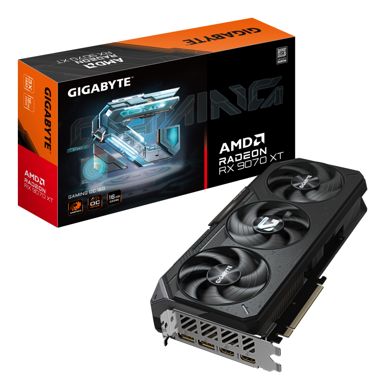 GIGABYTE Radeon RX 9070 XT GAMING OC 16G Tarjeta Gráfica - 16GB GDDR6. 256 bits. PCI-E 5.0. 3060 MHz Frecuencia Base. 2 x DisplayPort. 2 x HDMI. GV-R9070XTGAMING OC-16GD - detalle