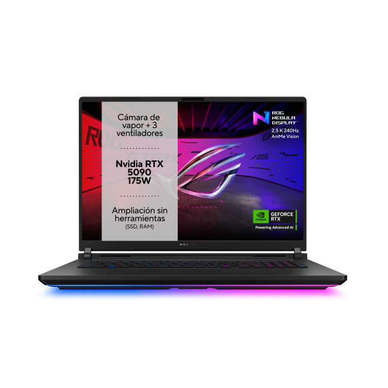 ASUS ROG Strix SCAR 18 G835LX-SA046W - Ordenador Portátil Gaming de 18" WQXGA 240Hz (Intel Core Ultra 9 275HX. 64GB RAM. 4TB SSD. NVIDIA RTX 5090 24GB. Windows 11 Home) Negro - Teclado QWERTY español