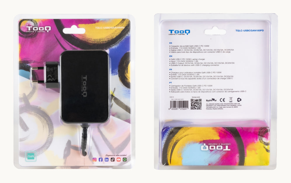 TooQ TQLC-USBCGAN100PD cargador de dispositivo móvil Portátil. Universal Corriente alterna Interior