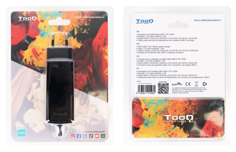 TooQ TQLC-USBCGAN100PD-C cargador de dispositivo móvil Portátil. Universal Corriente alterna Interior