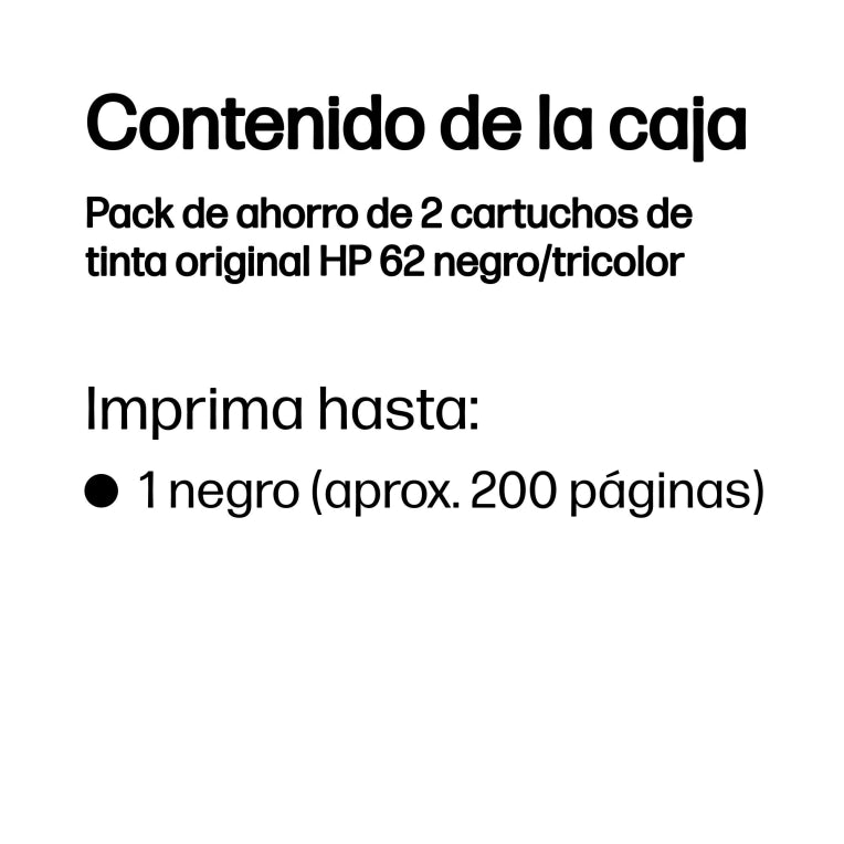 HP Pack de ahorro de 2 cartuchos de tinta original 62 negro/tricolor
