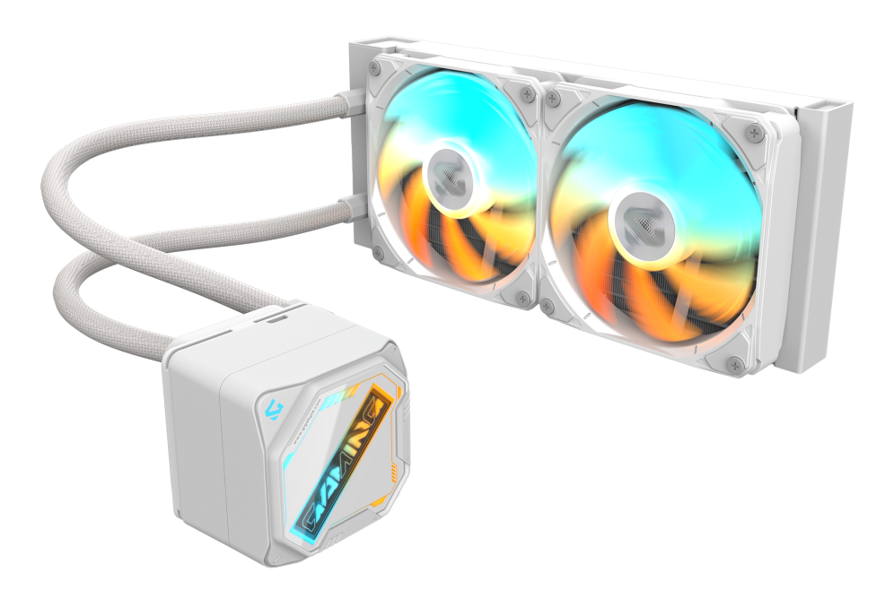 GIGABYTE GAMING 240 ICE Refrigeración Líquida para CPU - 2x120mm Ventiladores ARGB. mecanismo de enclavamiento deslizante. DAISY-CHAIN. Compatible con Intel LGA 1851 y AMD AM5 - detalle