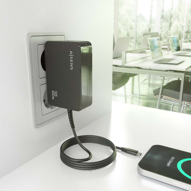 AISENS ASCH-1PD100WL50-BK cargador de dispositivo móvil Cámara digital. GPS. Teléfono móvil. Portátil. Smartphone. Tableta. Universal Corriente alterna Carga rápida Interior