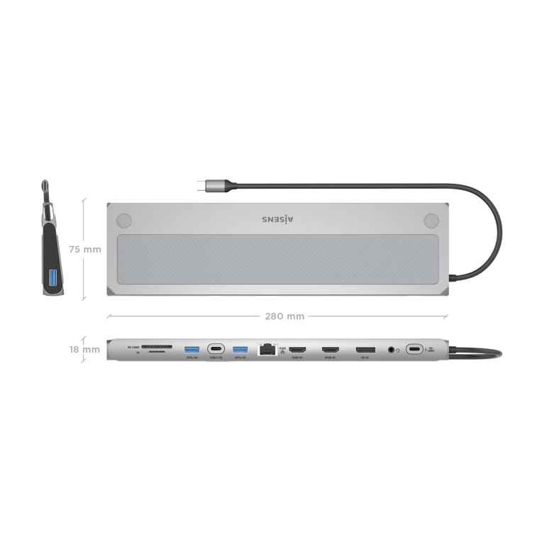 AISENS ASUC-12P020-GR base para portátil y replicador de puertos Alámbrico USB 3.2 Gen 1 (3.1 Gen 1) Type-C - detalle