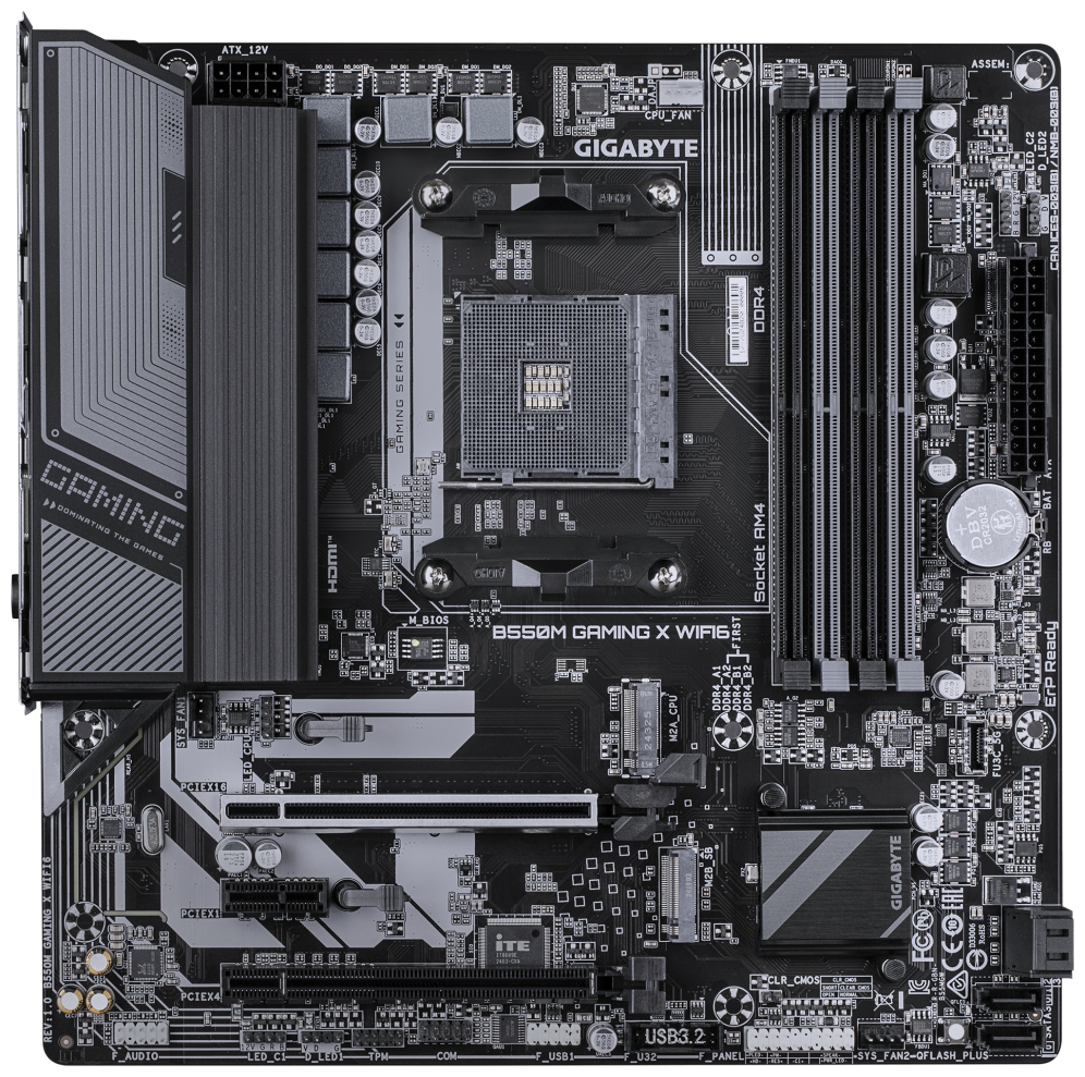 GIGABYTE B550M GAMING X WIFI6 Placa base - Procesadores AMD Ryzen 5000. VRM de 5+3 fases. hasta 3200 MHz DDR4. 1x M.2 PCIe 4.0 + 1x M.2 PCIe 3.0. Wi-Fi 6. LAN 1 GbE. USB 3.2 Gen 1 - detalle