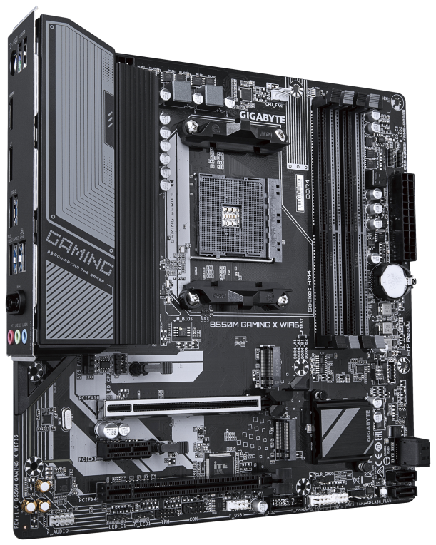 GIGABYTE B550M GAMING X WIFI6 Placa base - Procesadores AMD Ryzen 5000. VRM de 5+3 fases. hasta 3200 MHz DDR4. 1x M.2 PCIe 4.0 + 1x M.2 PCIe 3.0. Wi-Fi 6. LAN 1 GbE. USB 3.2 Gen 1 - detalle