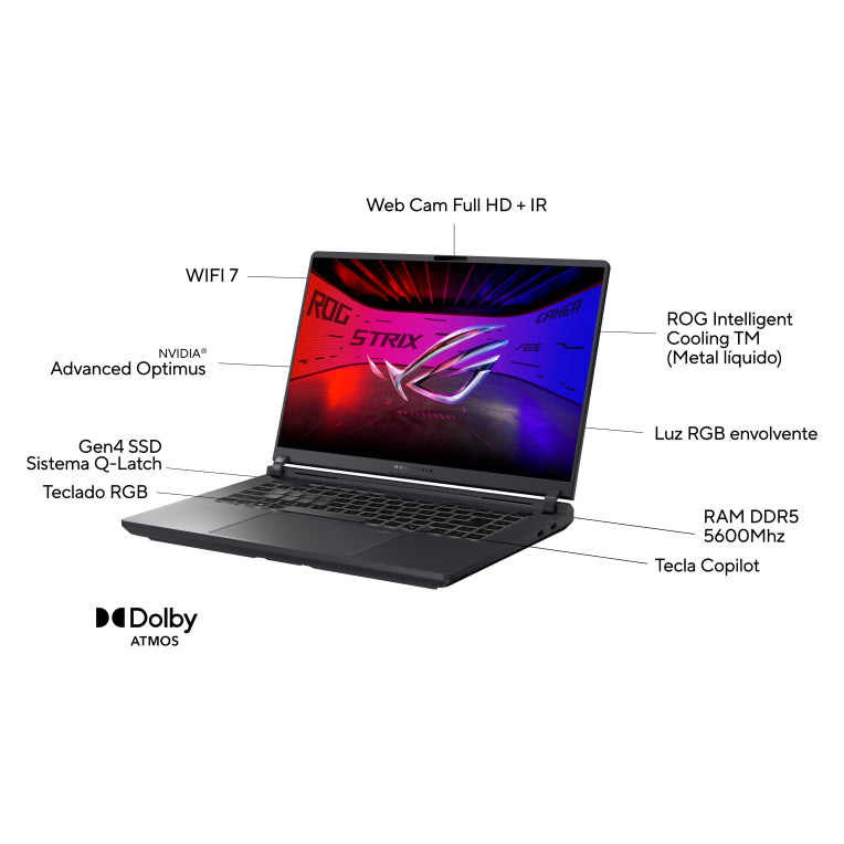 ASUS ROG Strix G16 G615JPR-S5003 - Ordenador Portátil Gaming de 16" WQXGA 240Hz (Intel Core i7-14650HX. 32GB RAM. 1TB SSD. NVIDIA RTX 5070 8GB. Sin Sistema Operativo) Gris Eclipse - Teclado QWERTY español