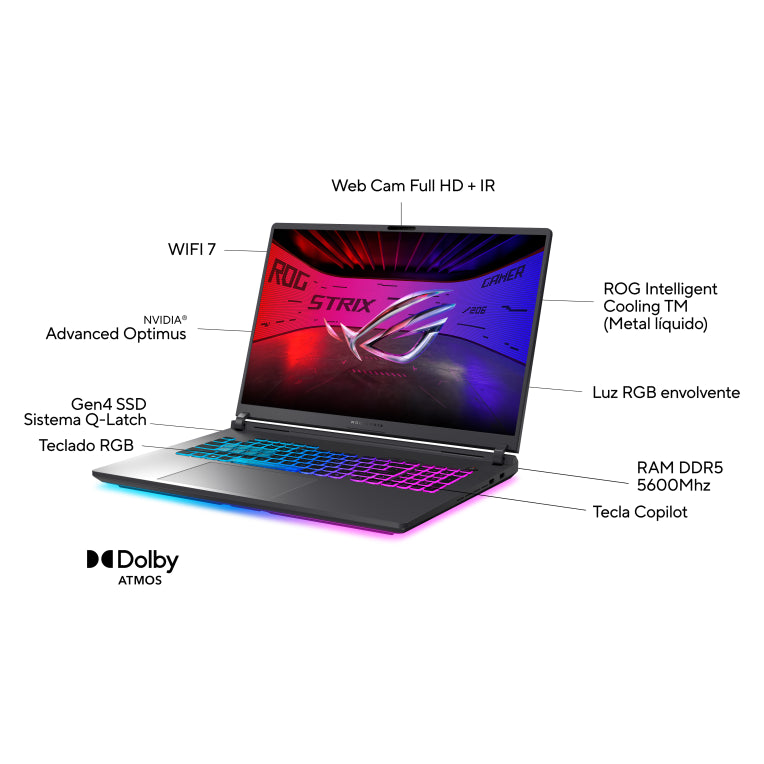 ASUS ROG Strix G18 G815JMR-S8001 - Ordenador Portátil Gaming de 18" WUXGA 144Hz (Intel Core i7-14650HX. 32GB RAM. 1TB SSD. NVIDIA RTX 5060 8GB. Sin Sistema Operativo) Gris Eclipse - Teclado QWERTY español
