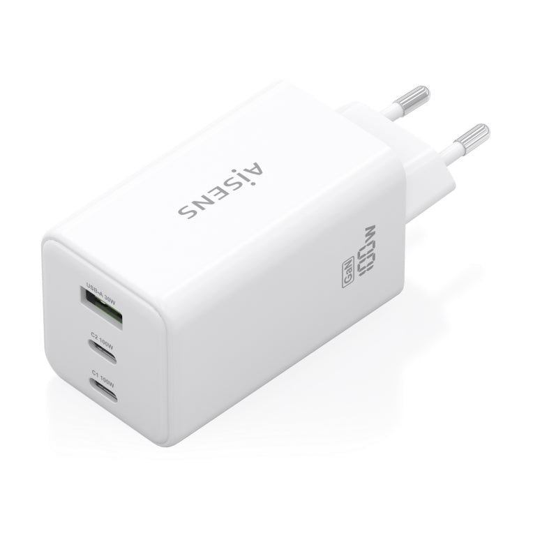 AISENS Cargador GaN 100W. 2x USB-C PD3.0 QC4.0 QC5.0. 1x USB-A QC3.0. Blanco