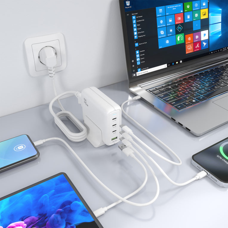 AISENS Cargador Sobremesa GaN 140W. 3x USB-C PD3.1 QC4.0 QC5.0. 1x USB-A QC3.0. Blanco