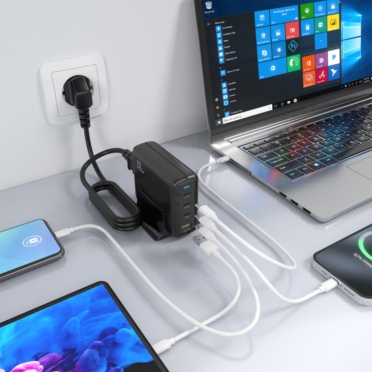 AISENS Cargador Sobremesa GaN 140W. 3x USB-C PD3.1 QC4.0 QC5.0. 1x USB-A QC3.0. Negro