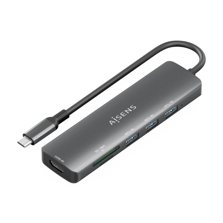 AISENS ASUC-6P024-GR base para portátil y replicador de puertos Alámbrico USB 3.2 Gen 1 (3.1 Gen 1) Type-C