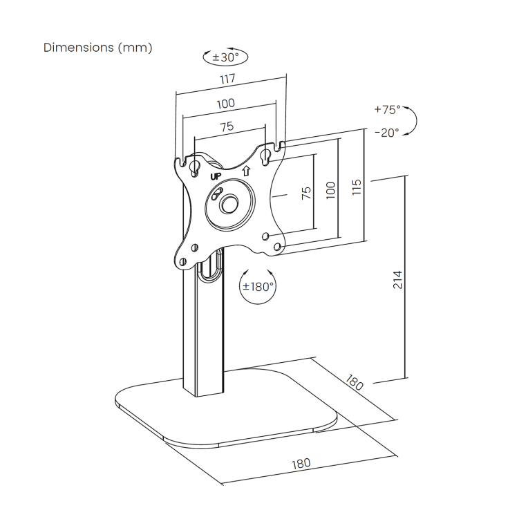 AISENS Soporte de Mesa Eco Giratorio e Inclinable Para Monitor/POS 2.5kg de 10"-24". Negro - detalle
