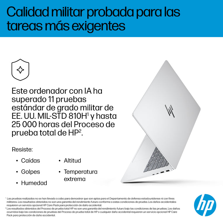 HP OmniBook 7 AI 14-fr0011ns Intel Core Ultra 5 225U Portátil 35.6 cm (14") 2K 16 GB LPDDR5-SDRAM 1 TB SSD Wi-Fi 7 (802.11be) Windows 11 Home AI PC Plata