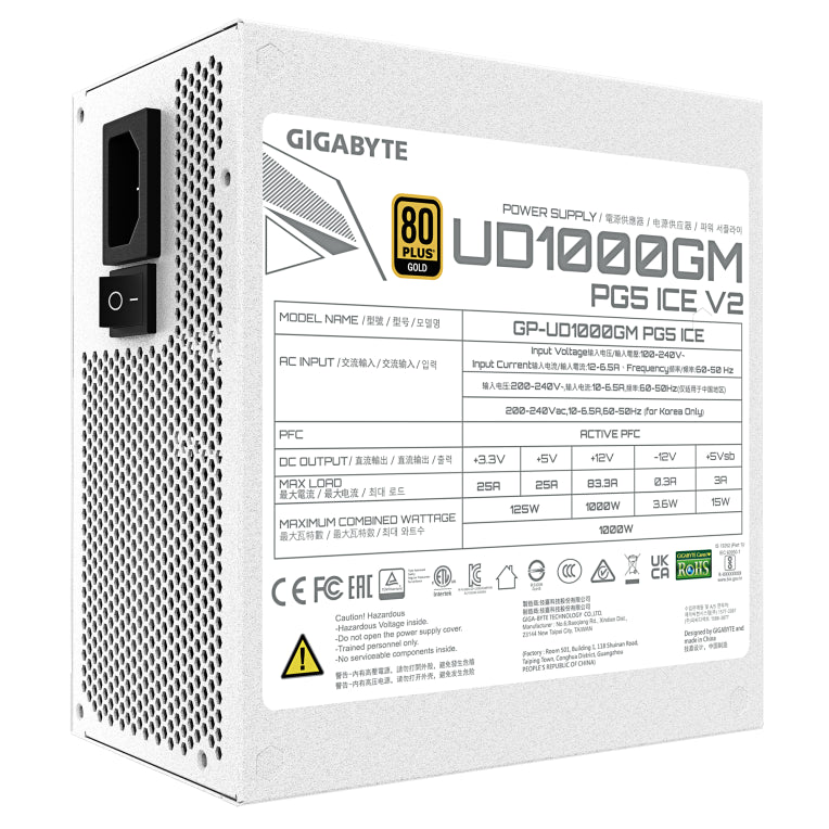 GIGABYTE UD1000GM PG5 V2 ICE unidad de fuente de alimentación 1000 W 20+4 pin ATX Blanco