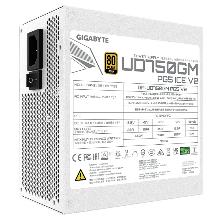 GIGABYTE UD750GM PG5 V2 ICE unidad de fuente de alimentación 750 W 20+4 pin ATX Blanco