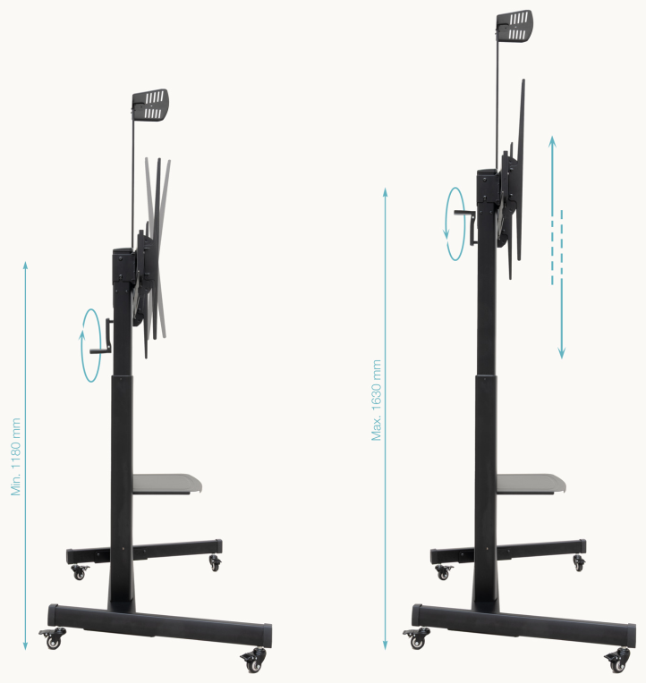 TooQ “AQUILES” Soporte de Suelo con Ruedas con Regulación de Altura para Pantallas 60"-100". Negro - detalle