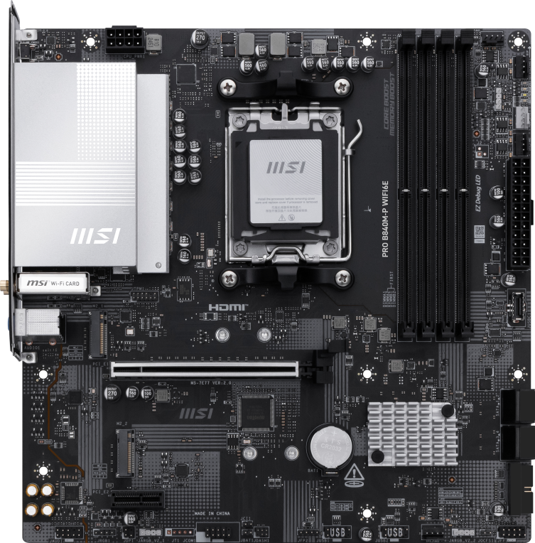 MSI PRO B840M-P WIFI6E placa base AMD B840 Zócalo AM5 micro ATX - detalle