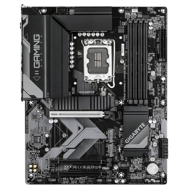 Placa base GIGABYTE B760 GAMING X WIFI6E GEN5: compatible cos procesadores Intel Core de 14.ª xeración. VRM de fases 8+1+1. DDR5 de ata 5600 MHz. 3 M.2 PCIe 4.0. Wi-Fi 6E. LAN de 2,5 GbE. USB 3.2 Gen 2.
