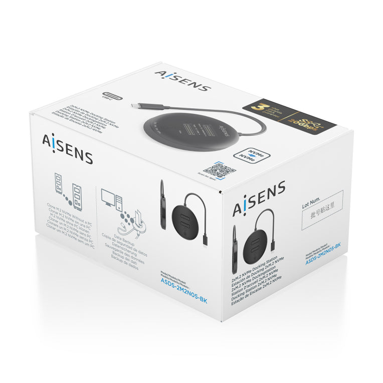 AISENS ASDS-2M2N05-BK base de conexión para disco duro USB 3.2 Gen 2 (3.1 Gen 2) Type-C