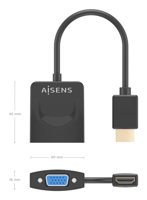 AISENS Conversor HDMI a SVGA. HDMI A/M-SVGA/H. Negro. 15?m - detalle