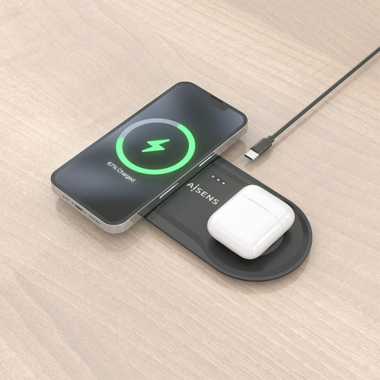 AISENS ASCH-15W2WC060-BK cargador de dispositivo móvil Auriculares. Smartphone Cargador inalámbrico Interior