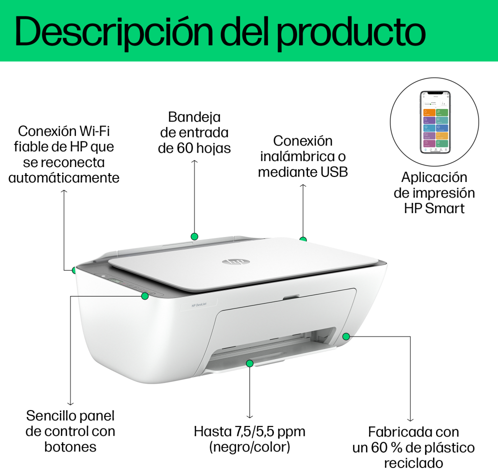 HP DeskJet 2820e Inalámbrico All-in-One Color Impresora. Instant Ink; Fotocopiadora. escáner - detalle