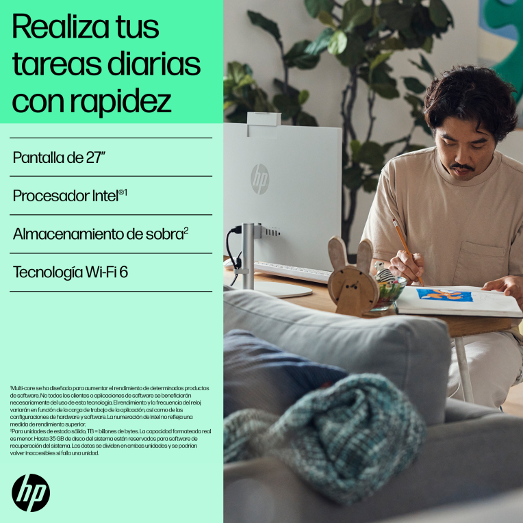 HP All-in-One 27-cr0090ns Intel® Core™ i5 i5-1335U 68.6 cm (27") 1920 x 1080 Pixeles PC todo en uno 16 GB DDR4-SDRAM 512 GB SSD FreeDOS Wi-Fi 6 (802.11ax) Blanco - detalle