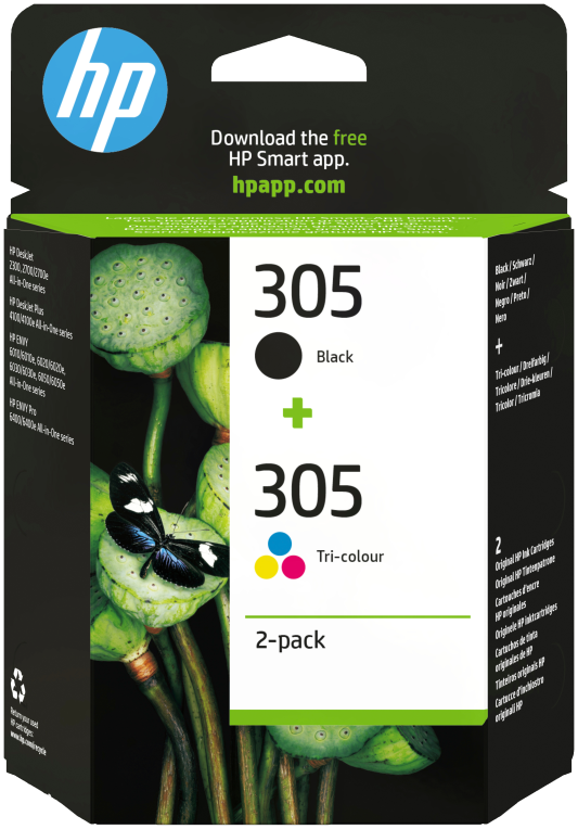 HP Paquete de 2 cartuchos de tinta original 305 tricolor / negro - detalle
