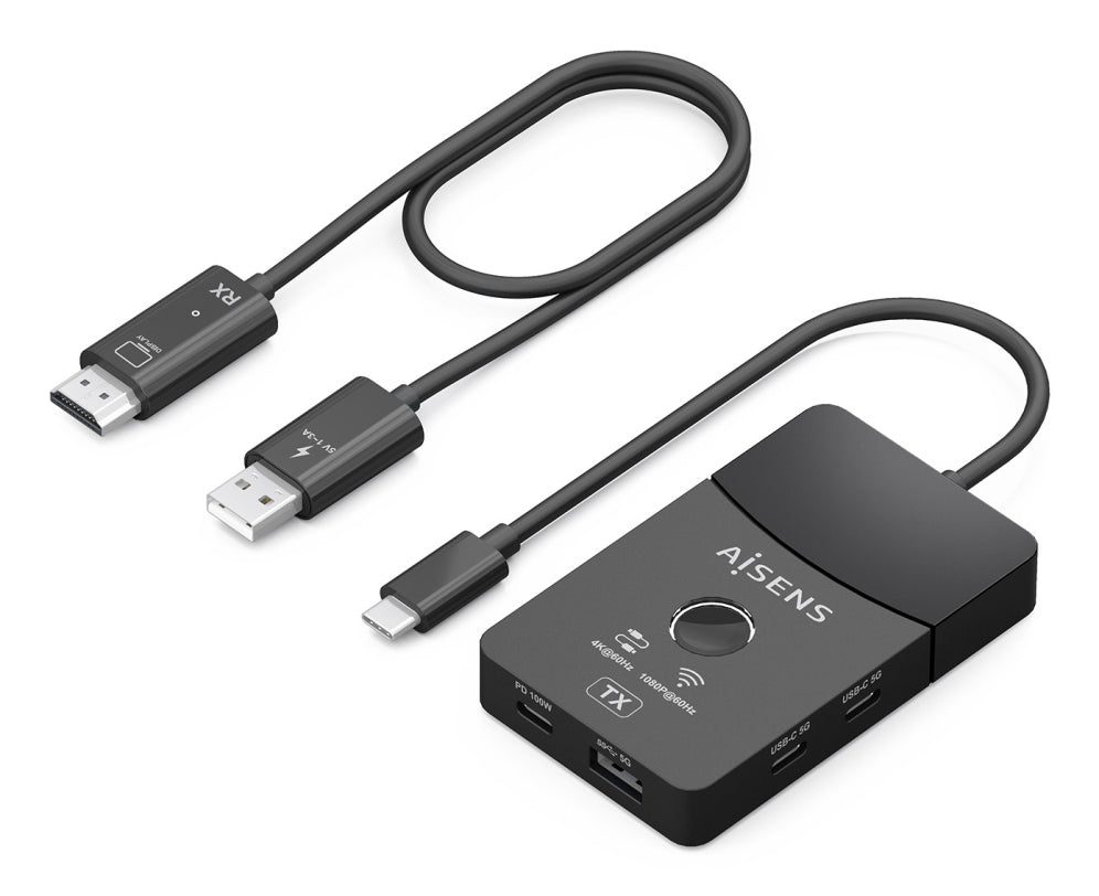 AISENS ASWL-H2KDC30M05-BK base para portátil y replicador de puertos Inalámbrico y alámbrico USB 3.2 Gen 1 (3.1 Gen 1) Type-C