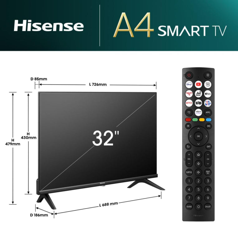 Hisense 32A4N 81.3 cm (32") HD Smart TV Wifi Negro 200 cd / m²
