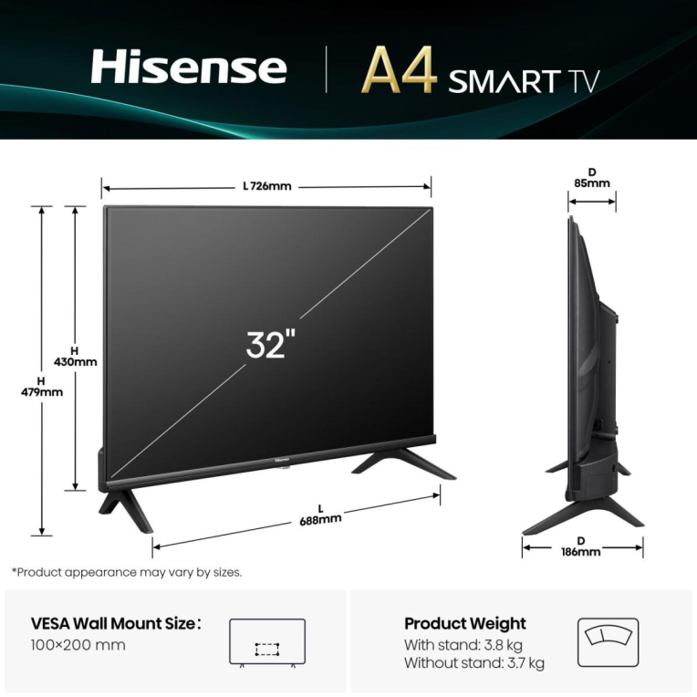 Hisense 32A4Q 81.3 cm (32") HD Smart TV Wifi Negro - detalle