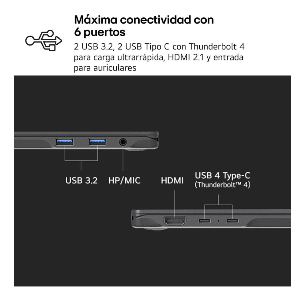 LG Gram 15Z80T-G.AU88B ordenador portatil AMD Ryzen AI 7 350 Portátil 39.6 cm (15.6") Full HD 32 GB LPDDR5x-SDRAM 1 TB SSD Wi-Fi 6E (802.11ax) Windows 11 Home Español Negro