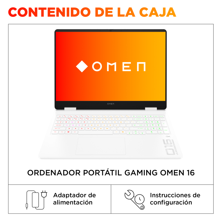 HP OMEN Gaming 16-am0045ns Intel® CoreT i9 i9-14900HX Portátil 40.6 cm (16") 2K 32 GB DDR5-SDRAM 1 TB SSD NVIDIA GeForce RTX 5060 Wi-Fi 6 (802.11ax) FreeDOS Blanco - detalle