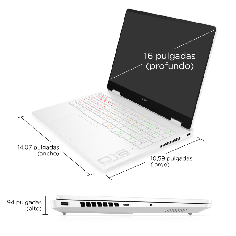 HP OMEN Gaming 16-am0045ns Intel® CoreT i9 i9-14900HX Portátil 40.6 cm (16") 2K 32 GB DDR5-SDRAM 1 TB SSD NVIDIA GeForce RTX 5060 Wi-Fi 6 (802.11ax) FreeDOS Blanco - detalle