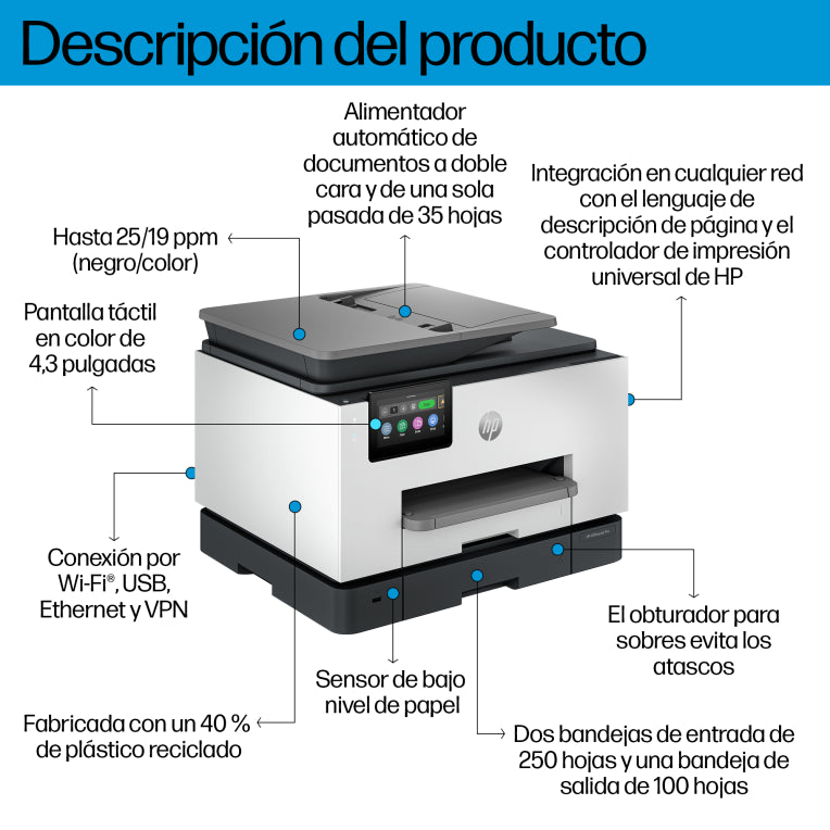HP OfficeJet Pro 9130b Inalámbrico All-in-One Color Impresora. Impresión a doble cara; Copiadora y escáner