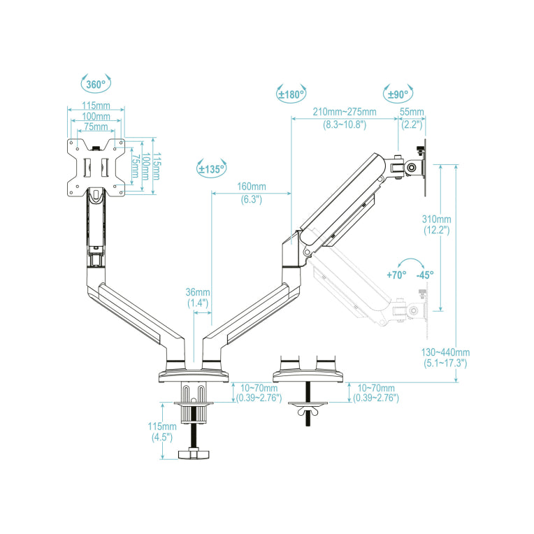 TooQ DB1434TNR-W soporte para monitor 86.4 cm (34") Escritorio Blanco