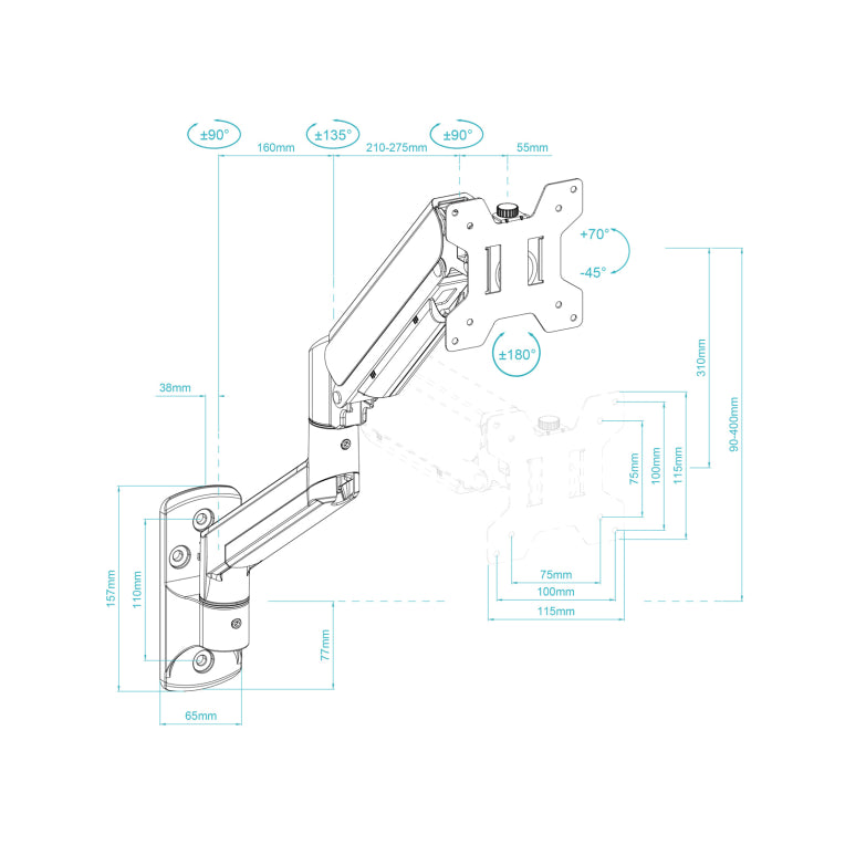 TooQ LP1334TNR-B soporte para monitor 86.4 cm (34") Escritorio Blanco