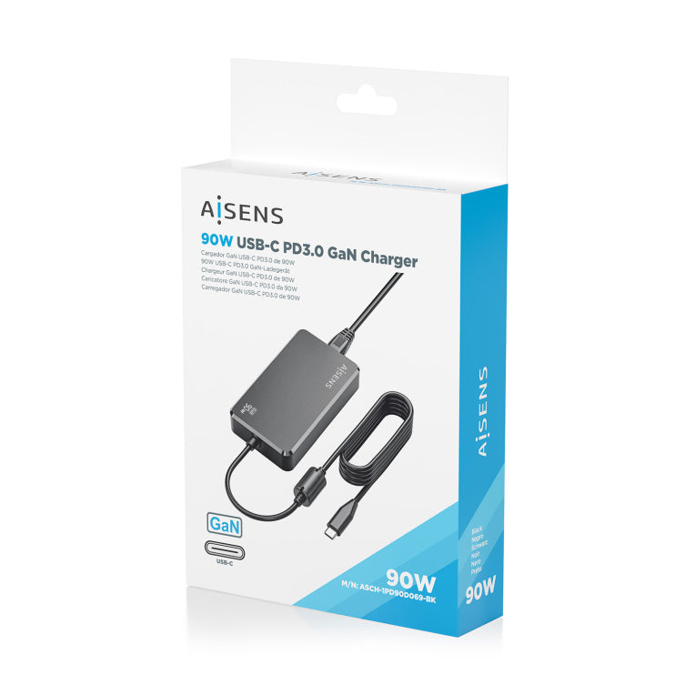 AISENS Carregador De Sobretaula GaN 90W PD3.0 1xUSB-C 1.8m. Negre