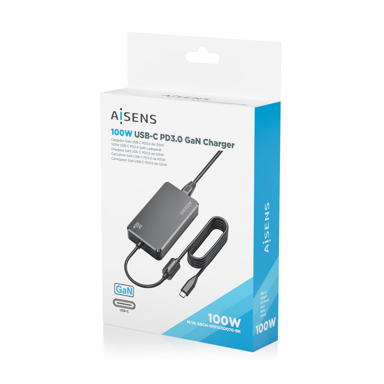 AISENS Carregador De Sobretaula GaN 100W PD3.0 1xUSB-C 1.8m. Negre